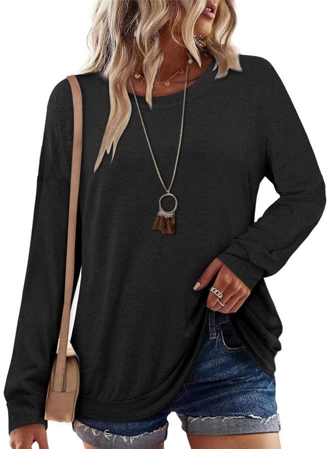 onlypuff Loose Tops for Women Black Batwing Sleeve Casual T-Shirts Pockets XL - Image 1