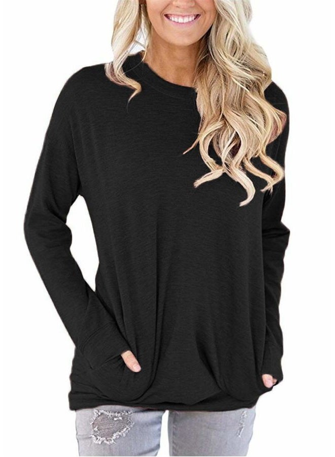 onlypuff Loose Tops for Women Black Batwing Sleeve Casual T-Shirts Pockets XL - Image 2
