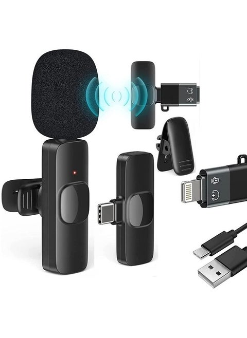 مايك كي 8  - مدمج وقابل للحمل مع مشبك، يعمل بتردد 2.4 GHz، متوافق مع منافذ لايتنينج ويو اس بي سي متوافق مع ا لهواتف ايفون وسامسونج وشاومي وريلمي واوبو المحمولة والكاميرات والحواسيب المحمولة، مثالي لمقاطع الفيديو على يوتيويب ومكالمات  زوم - مايك تسجيل كيه 8 - مايك تسجيل تيك توك ويوتيوب