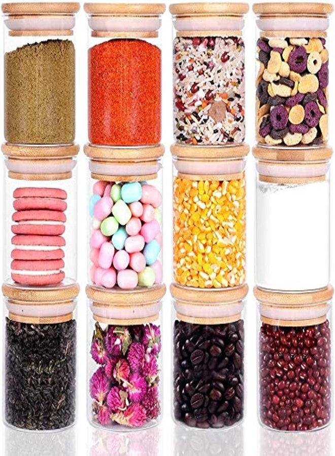AKDC Glass Storage Jars With Natural Bamboo Lids,Food Storage Jars Containers 6Oz /150 Ml，Glass Spice Canisters With Airtight Lid For Kitchen Sugar Salt Tea Herbs Coffee Candy And More (Set Of 12) - Image 2