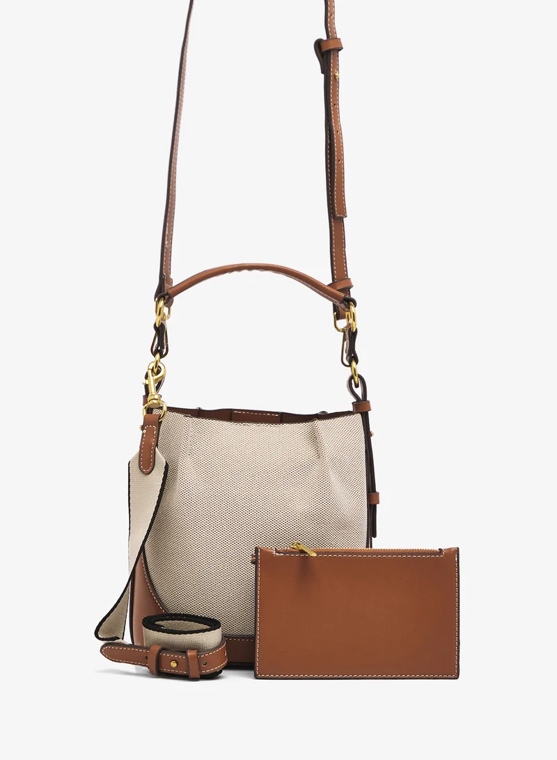 ELLA Gold Accent Raffia Bucket Bag