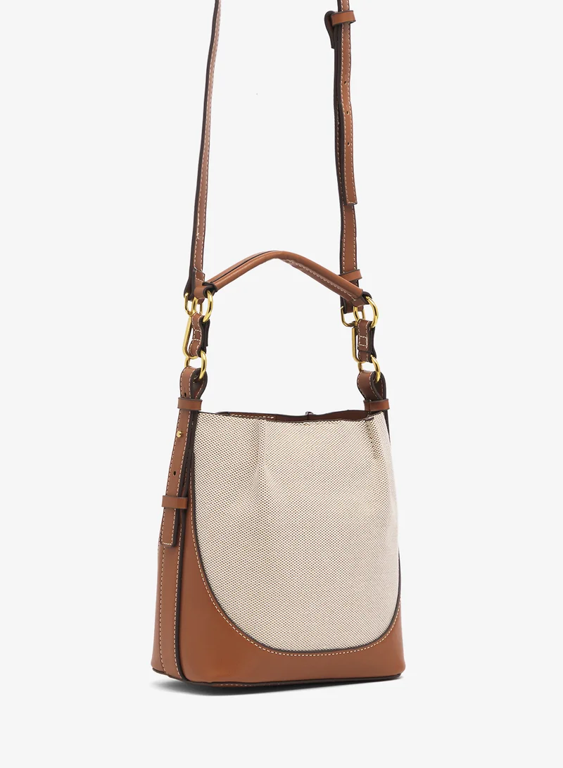 ELLA Gold Accent Raffia Bucket Bag