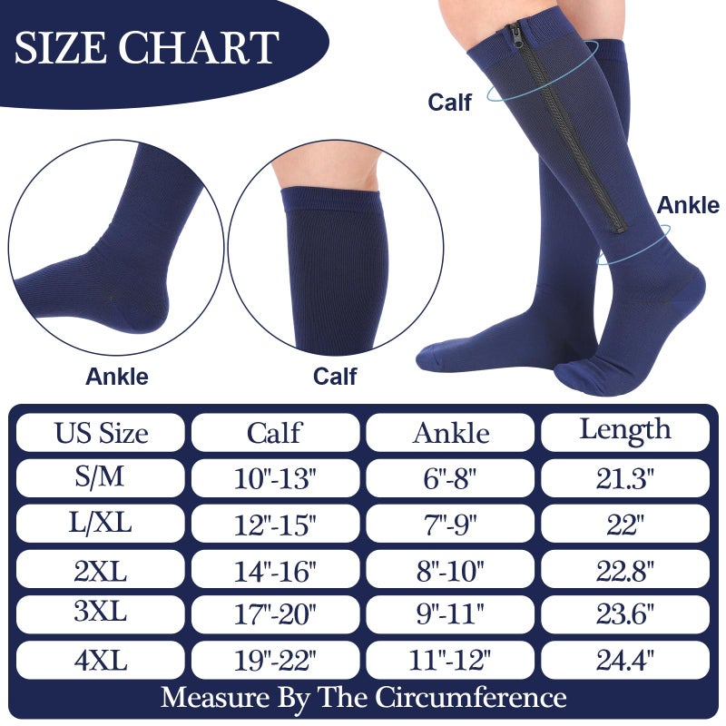 Tarpop 4 Pairs Men Zipper Compression Socks Colorful 20-30mmhg Compression Stockings with Zipper for Men Women Swelling Edema (L/XL) - Image 4