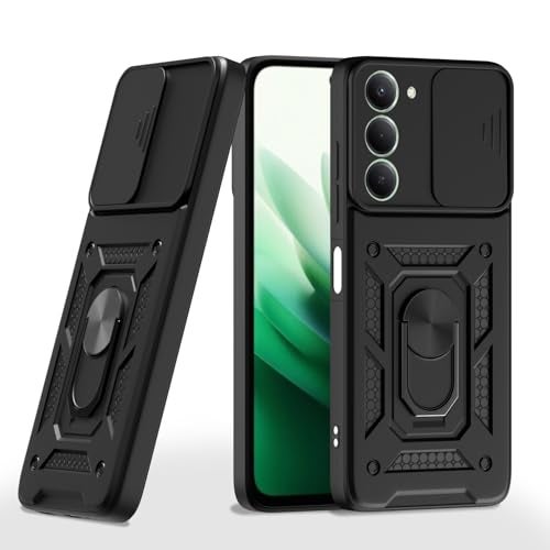 Pikkme غطاء خلفي Pikkme لهاتف Redmi 15 5G | غطاء حماية 360 | غطاء درع كاميرا منزلق وحامل حلقة D10 قوي (أسود) - Image 1