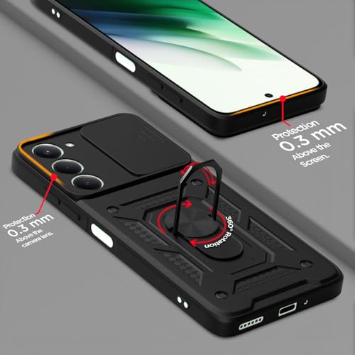 Pikkme غطاء خلفي Pikkme لهاتف Redmi 15 5G | غطاء حماية 360 | غطاء درع كاميرا منزلق وحامل حلقة D10 قوي (أسود) - Image 4