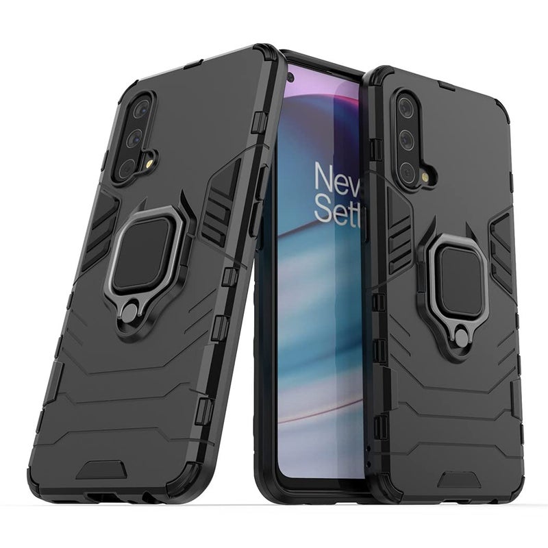 MaiJin Compatible with OnePlus Nord CE 5G OnePlus Nord Core Edition 5G Case Metal Ring Grip Kickstand Bumper Works with Magnetic Car Mount Dual Layer Rugged Cover Black