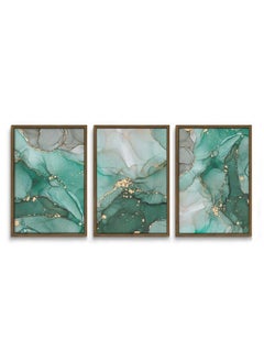 Home Gallery Set Of 3 Of Abstract Green And Gold Marble Texture Framed Wall Art  - Image 3
