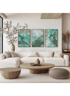 Home Gallery Set Of 3 Of Abstract Green And Gold Marble Texture Framed Wall Art  - Image 2