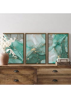 Home Gallery Set Of 3 Of Abstract Green And Gold Marble Texture Framed Wall Art  - Image 4