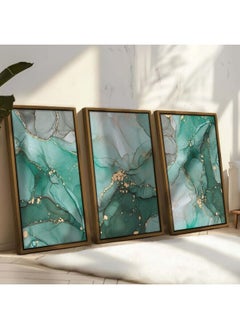 Home Gallery Set Of 3 Of Abstract Green And Gold Marble Texture Framed Wall Art  - Image 1