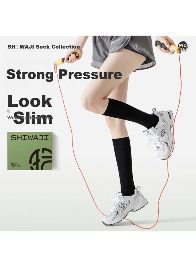 Picking up socks Pick Up Socks Pressure Leggings Women Spring And Summer Strong Pressure Slim Leg Mid-tube Jk Socks Long Socks Anti-slip Black Long Tube Socks - Image 1