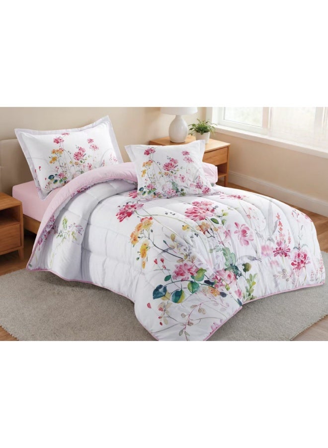 SMART HOME Luxurious 4-Piece Bedding Set with Comfortable Filling – Soft Quilted Duvet Set with Fitted Sheet, Pillowcase, and Cushion Cover – Elegant Modern Bedding Set for Bedrooms and Complete Bed – Duvet Size: 230x170 cm, Fitted Sheet Size: 200x120+30 cm (Color as pictured) - Image 1