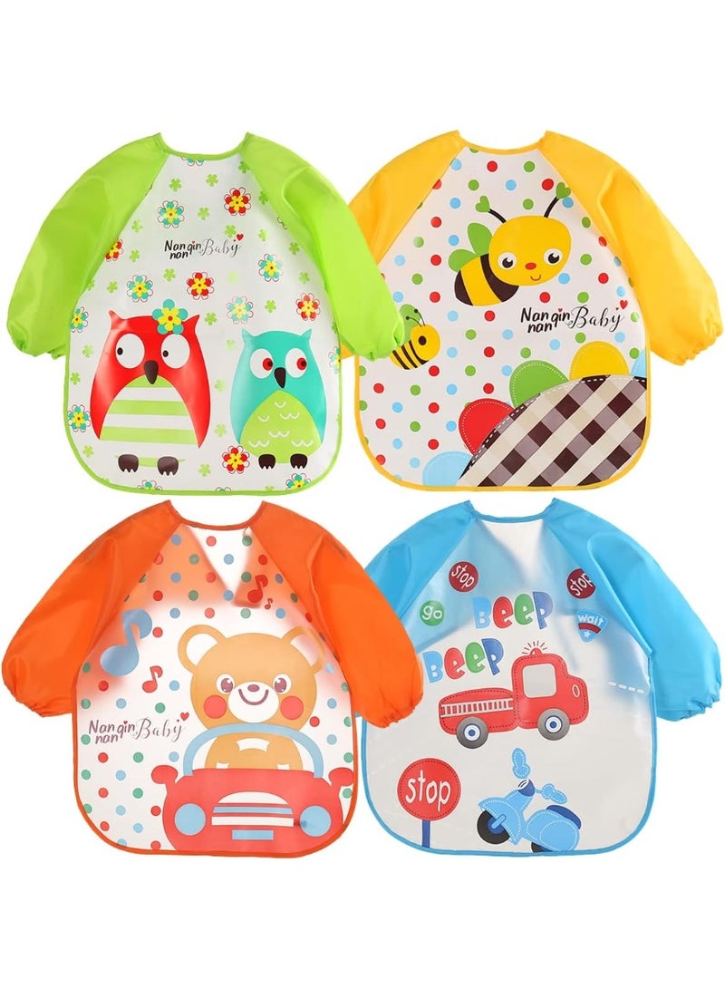 ECVV 4-Pack Waterproof Long Sleeve Baby Bibs - Full Coverage Smock for Eating and Painting, Adjustable for 6-36 Months, BPA Free - Image 1