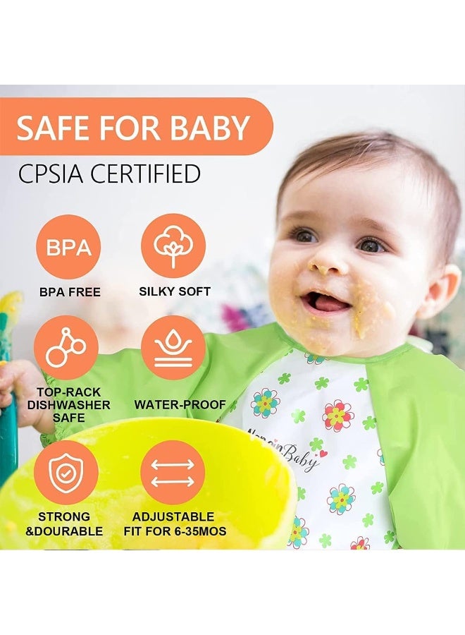 ECVV 4-Pack Waterproof Long Sleeve Baby Bibs - Full Coverage Smock for Eating and Painting, Adjustable for 6-36 Months, BPA Free - Image 5