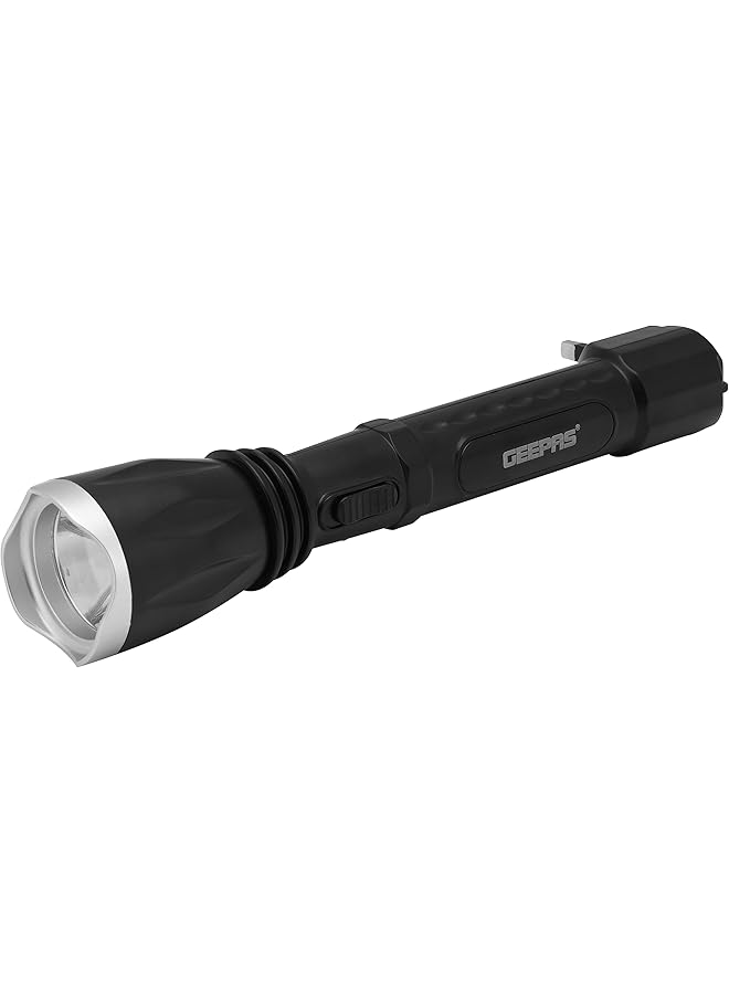 GEEPAS Rechargeable LED Flashlight Hyper Bright 1W Hi Power LED Torch Light Built in 400mAh Lead Acid Battery Powerful Torch for Outdoor Activities GFL5578 Black - Image 1