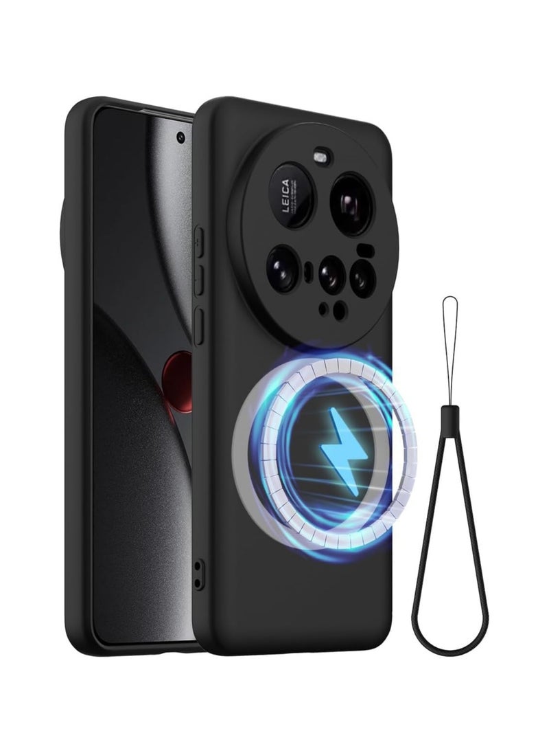 General Magnetic Case Compatible with Xiaomi 15 Ultra, Thin Liquid Silicone Soft Rubber TPU Case with Strap and Wireless Charging, Shock and Drop Resistant Case 