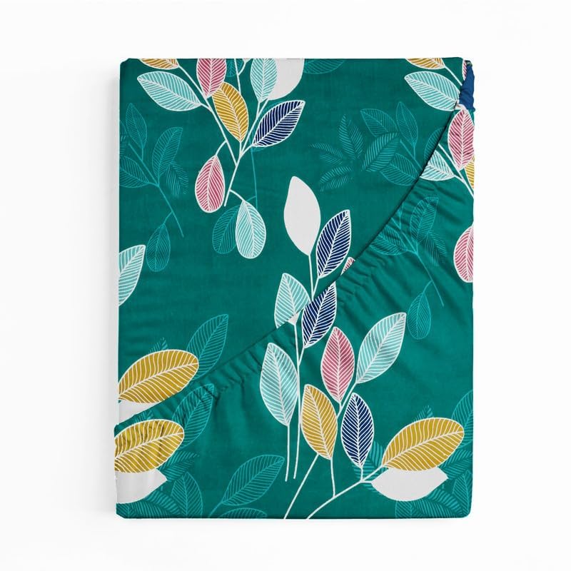 BSB HOME Style Primiuem 180 Tc Cotton Feel Elastic Fitted Printed King Size Double Bed Bedsheet Wrinklefree/Deep Pocket Sheet with 2 Pillow Covers (78"x72"+10", Dark Green) - Image 4