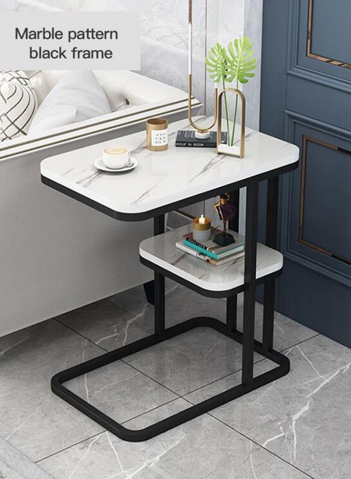 BLURISM WCH Nightstand 2Tier Side Table C Shaped End Table with Metal Frame for Living Room Bedroom Narrow Sofa Snack - Image 3