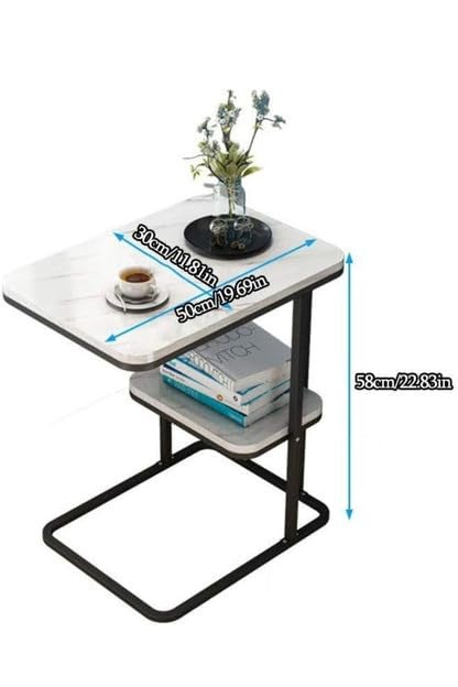BLURISM WCH Nightstand 2Tier Side Table C Shaped End Table with Metal Frame for Living Room Bedroom Narrow Sofa Snack - Image 2