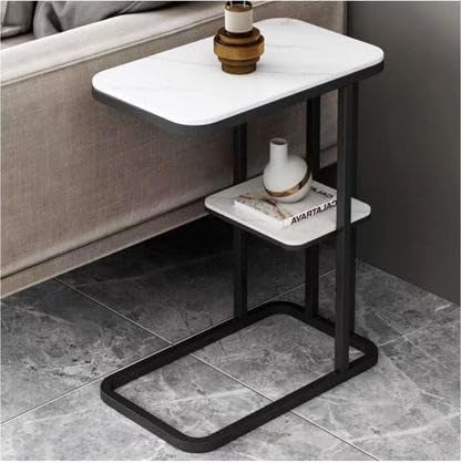 BLURISM WCH Nightstand 2Tier Side Table C Shaped End Table with Metal Frame for Living Room Bedroom Narrow Sofa Snack - Image 1