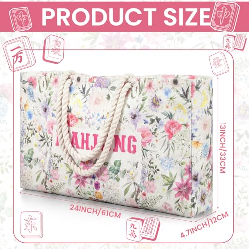 Shinylin مجموعة شنط ماجونغ فارغة من شينيلاين 3 قطع للبلاط والرفوف 24 × 13 × 47 بوصة حقيبة حمل ماجونغ مزخرفة حقيبة بلاط برباط غلق غلاف واقي للرف حفلة سفر فقط وايلدفلاور - Image 5