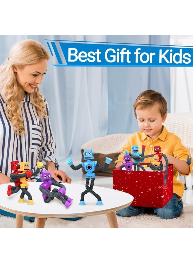 ST ZONE 4 PCS Transformable Robot Fidget Toys – Sensory Telescopic Pop Tubes with Suction Cups – Stretch & Connect Robot Toys – Educational Parent-Child Interactive Novelty Gift - Image 3