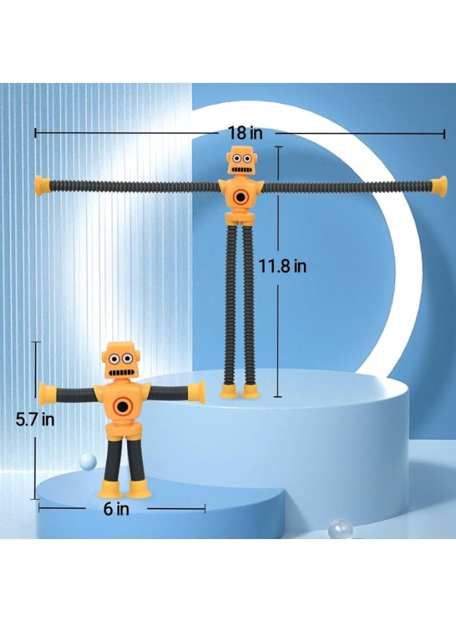 ST ZONE 4 PCS Transformable Robot Fidget Toys – Sensory Telescopic Pop Tubes with Suction Cups – Stretch & Connect Robot Toys – Educational Parent-Child Interactive Novelty Gift - Image 2