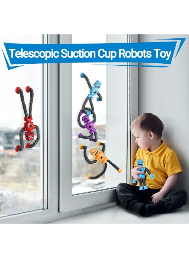 ST ZONE 4 PCS Transformable Robot Fidget Toys – Sensory Telescopic Pop Tubes with Suction Cups – Stretch & Connect Robot Toys – Educational Parent-Child Interactive Novelty Gift - Image 5