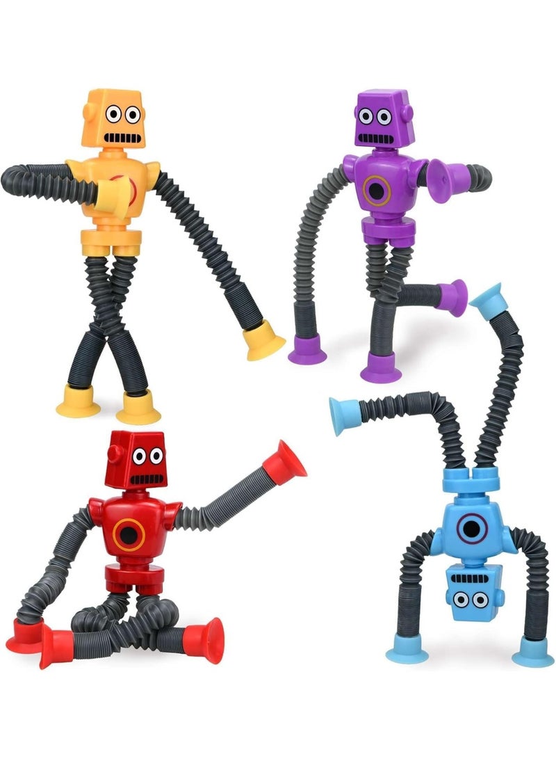 ST ZONE 4 PCS Transformable Robot Fidget Toys – Sensory Telescopic Pop Tubes with Suction Cups – Stretch & Connect Robot Toys – Educational Parent-Child Interactive Novelty Gift - Image 1