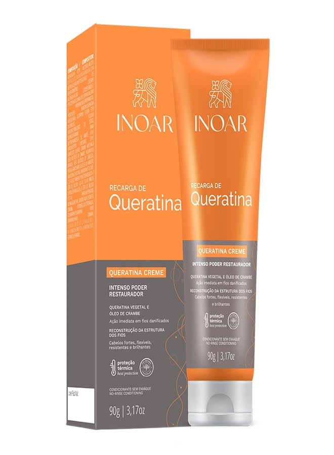 Inoar Keratin Recharge Cream with Hydrolyzed Keratin & Wheat Protein for Hair Strengthening & Elasticity, 3.17 oz - Image 1