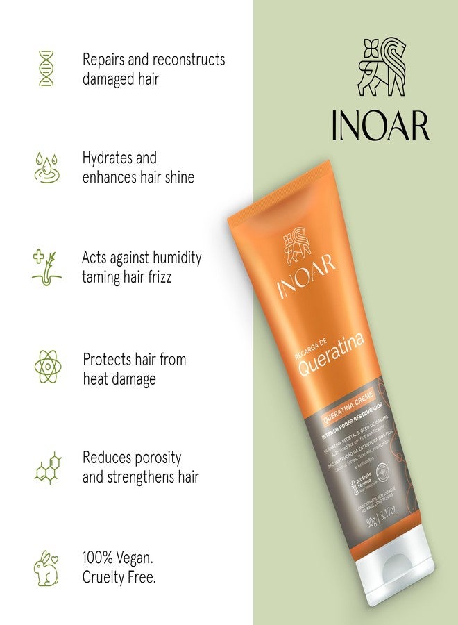 Inoar Keratin Recharge Cream with Hydrolyzed Keratin & Wheat Protein for Hair Strengthening & Elasticity, 3.17 oz - Image 3