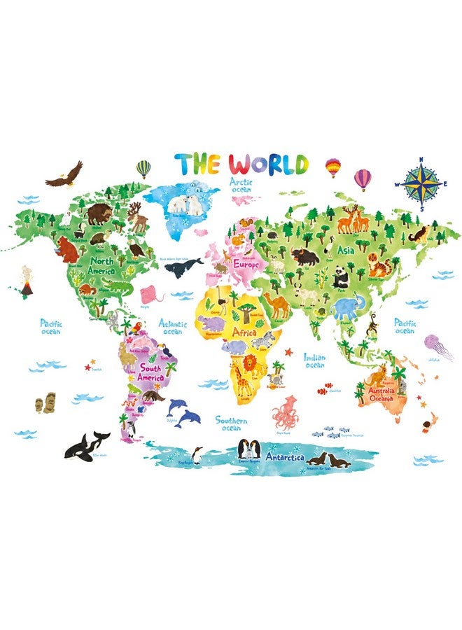 Decowall Dl3 1615 Xlarge Animal World Map Kids Wall Stickers (61X43 Inch) Wall Decals Peel And Stick Removable Wall Stickers For Kids Nursery Bedroom Living Room Decor - Image 1