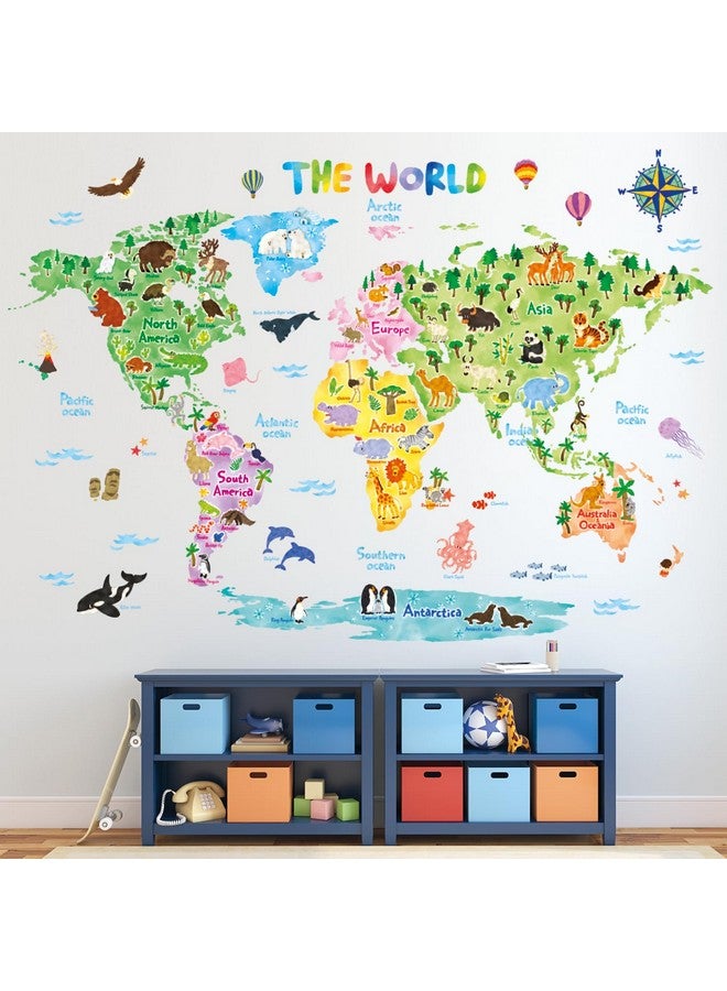Decowall Dl3 1615 Xlarge Animal World Map Kids Wall Stickers (61X43 Inch) Wall Decals Peel And Stick Removable Wall Stickers For Kids Nursery Bedroom Living Room Decor - Image 2