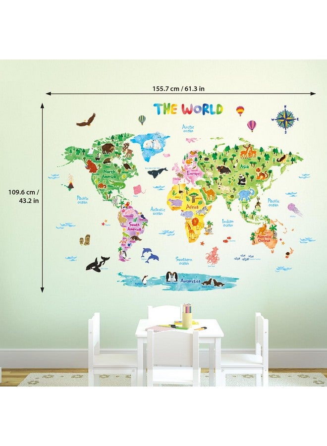 Decowall Dl3 1615 Xlarge Animal World Map Kids Wall Stickers (61X43 Inch) Wall Decals Peel And Stick Removable Wall Stickers For Kids Nursery Bedroom Living Room Decor - Image 5