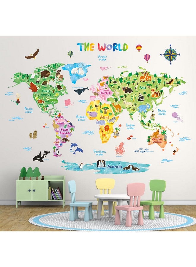 Decowall Dl3 1615 Xlarge Animal World Map Kids Wall Stickers (61X43 Inch) Wall Decals Peel And Stick Removable Wall Stickers For Kids Nursery Bedroom Living Room Decor - Image 3