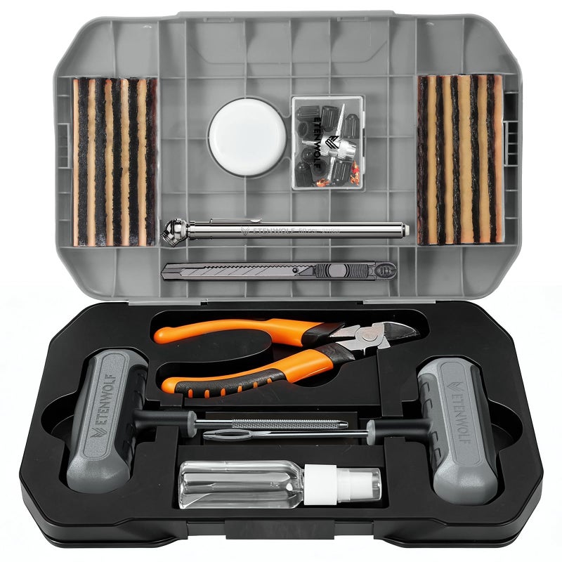 ETENWOLF Tire Repair Kit 42 Pcs, Heavy Duty Tire Plug Kit to Fix Punctures, Tire Repair Tool with Plugs for Car, Motorcycle, ATV, Jeep, Truck, Tractor, Gifts for Him Her Men Women (Grey) - Image 1