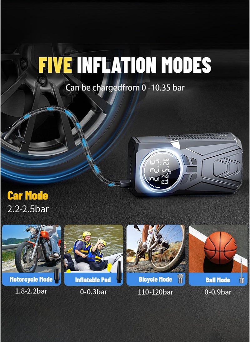 Digisand Car Jump Starter with Air Compressor, 2000A Car Battery Booster 12V Car Emergency Starting Power Supply, 150PSI Tire Inflator Portable Compressor, Portable Jump Box Automatic Smart Car Battery Charger Tire Inflator for Cars, Pickup Trucks, Bicycles and Get a Free Car Interior Light for Gift. - Image 3