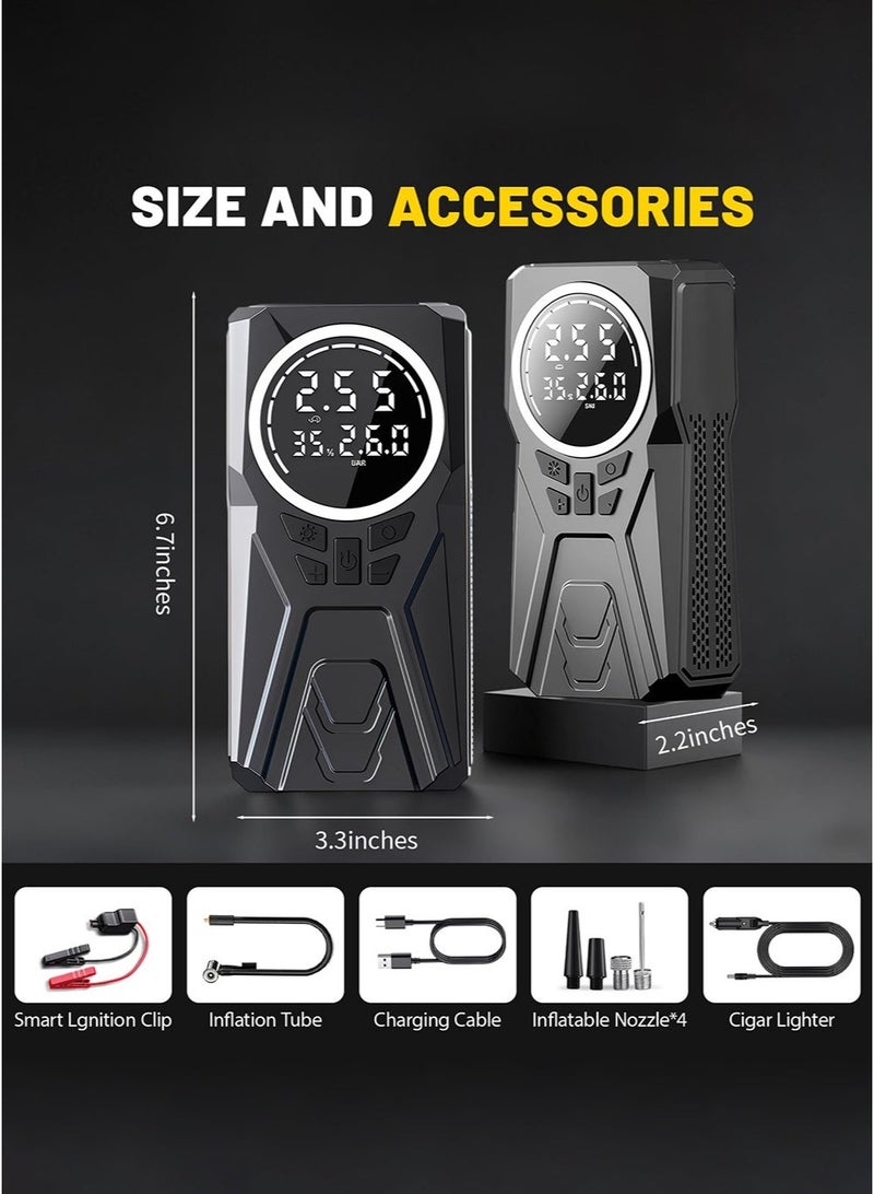 Digisand Car Jump Starter with Air Compressor, 2000A Car Battery Booster 12V Car Emergency Starting Power Supply, 150PSI Tire Inflator Portable Compressor, Portable Jump Box Automatic Smart Car Battery Charger Tire Inflator for Cars, Pickup Trucks, Bicycles and Get a Free Car Interior Light for Gift. - Image 5