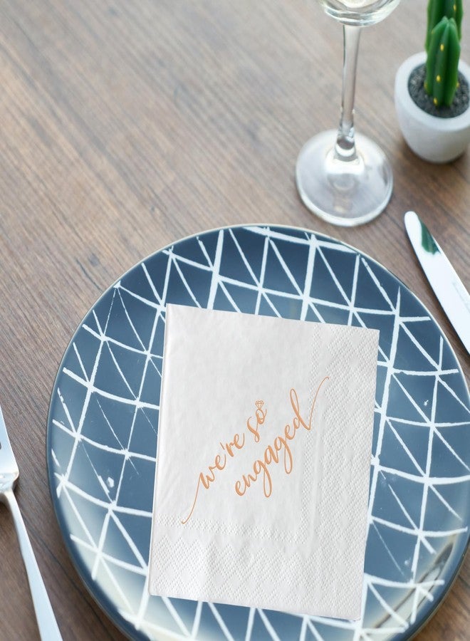 SWEETTALA We're So Engaged Napkins 50 Pcs Rose Gold Foil and White Engagement Party Cocktail Paper Napkins Beverage Napkins Wedding Table Bar Decorations Supplies 3 Ply - Image 3