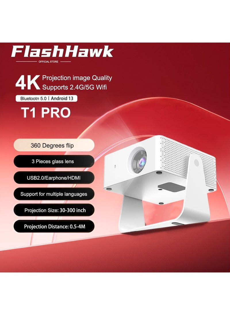 FlashHawk Projector 4K Home Cinema - 700 ANSI Native 1080P Mini Portable Smart Android OS Projectors with WiFi 6 And Bluetooth 5 For Outdoor Movie, Auto Focus and Keystone, 3D Stereo Sound - Image 1