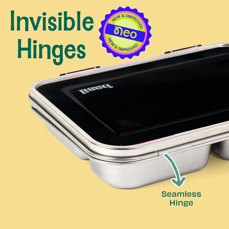 BASIL Bento Neo Classic 2025 – New & Improved, 975 ml 3-Compartment Stainless Steel Lunch Box for Adults, Teens & Kids | Leak-Proof & Easy to Open Tiffin for Office, School, College - Grey - Image 2