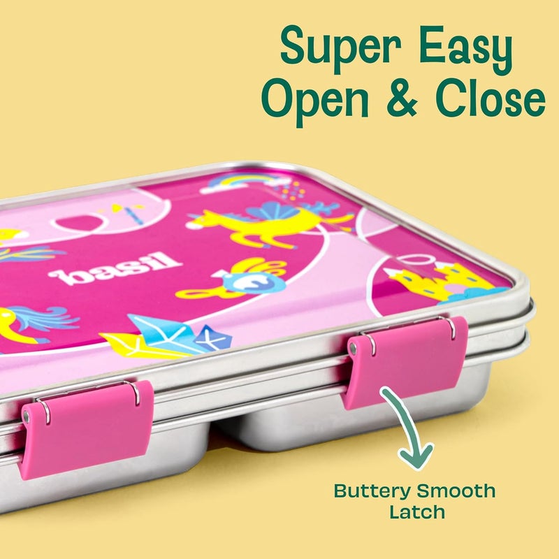 BASIL Bento Neo Classic 2025 – New & Improved, 975 ml 3-Compartment Stainless Steel Lunch Box for Adults, Teens & Kids | Leak-Proof & Easy to Open Tiffin for Office, School, College - Grey - Image 3