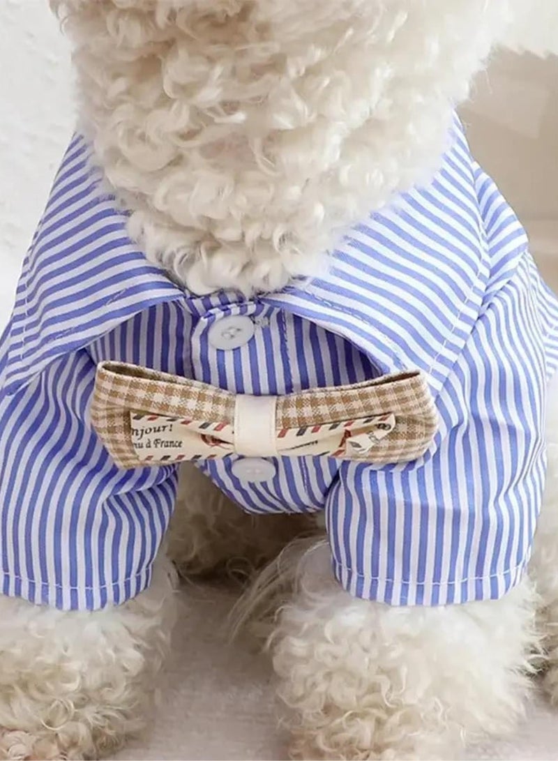 GGOOT Dog Jumper Dog Clothes Bowknot Striped Shirts For Dogs Clothing Cat Small Thin Summer Blue Fashion Pet Products Dog Jumpers(Blue,M) - Image 3