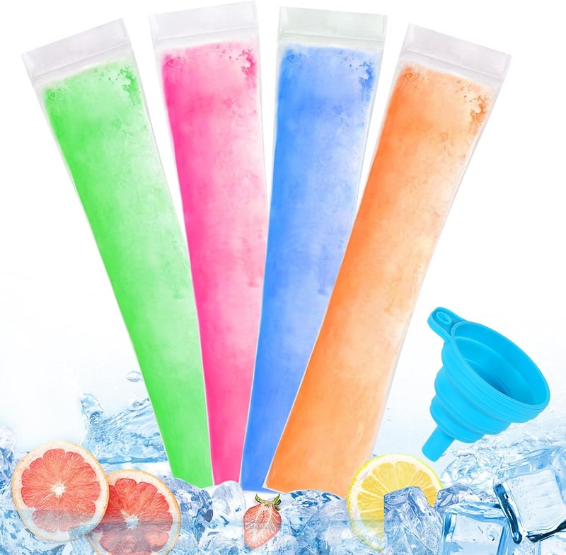 Wercokt Ice Popsicle Mold Bags, 150 Disposable Bags with Funnel, BPA Free Freezer Tubes, Healthy Snack Yogurt Stick Juice Fruit Smoothies Ice Freezing - Image 1