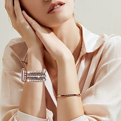 MOFREE Beaded Bracelet Compatible for Apple Watch Band 38mm/40mm/41mm/42mm(Series 10) Women,Fashion Handmade Beads Elastic Stretch Strap for iWatch Series 10/9/8/7/SE/6/5/4/3/2/1 Coffee - Image 5