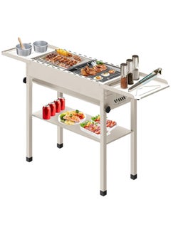 Generic Portable Charcoal Grill Outdoor Stainless Steel Grill Folding Charcoal Grill for Cooking Camping Hiking Picnic Patio Backyard (White)  - Image 1