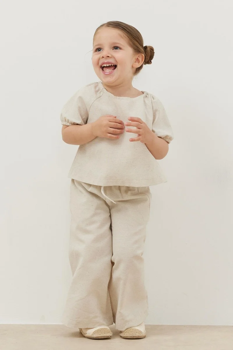 Fahhar Kids Linen Suit Beige