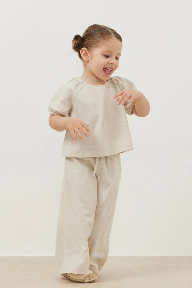 Fahhar Kids Linen Suit Beige