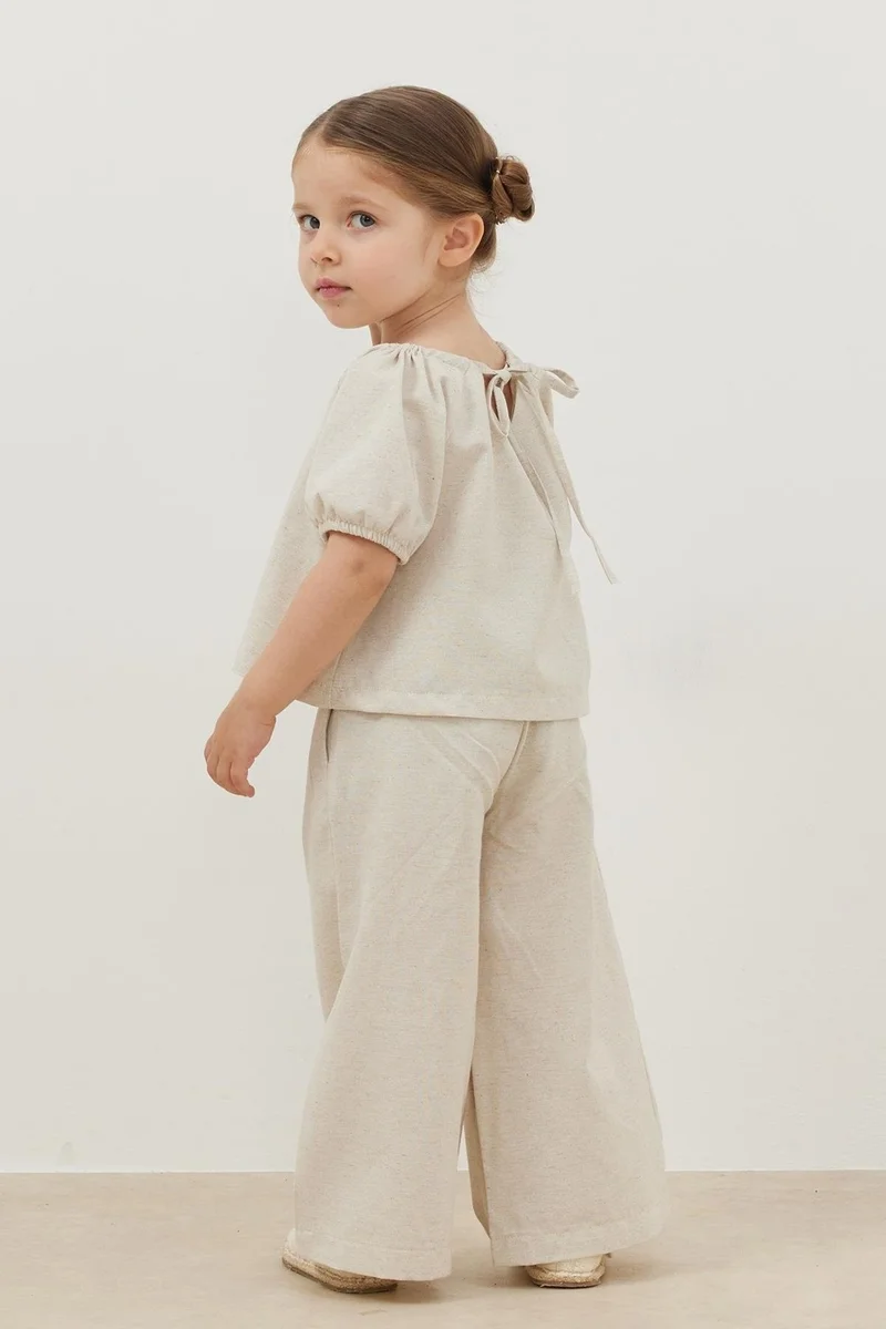 Fahhar Kids Linen Suit Beige
