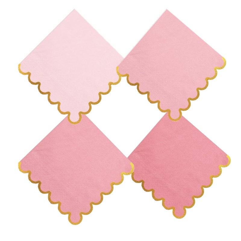 Leapig 100 pack Pink Mix Cocktail Napkins with Gold Foil Accents Scalloped Edges 5 x 5 inch Beverage Disposable Napkin Party Decoration Wedding Bridal and Baby Shower Dinner Lunch Supplies - Image 1